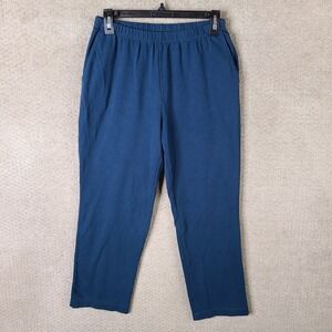 Lands End Pants Womens Small Pull On Elastic Waist Casual Cotton Teal Pockets